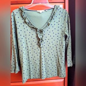 Boden 3/4 sleeve polka dot ruffle jersey shirt